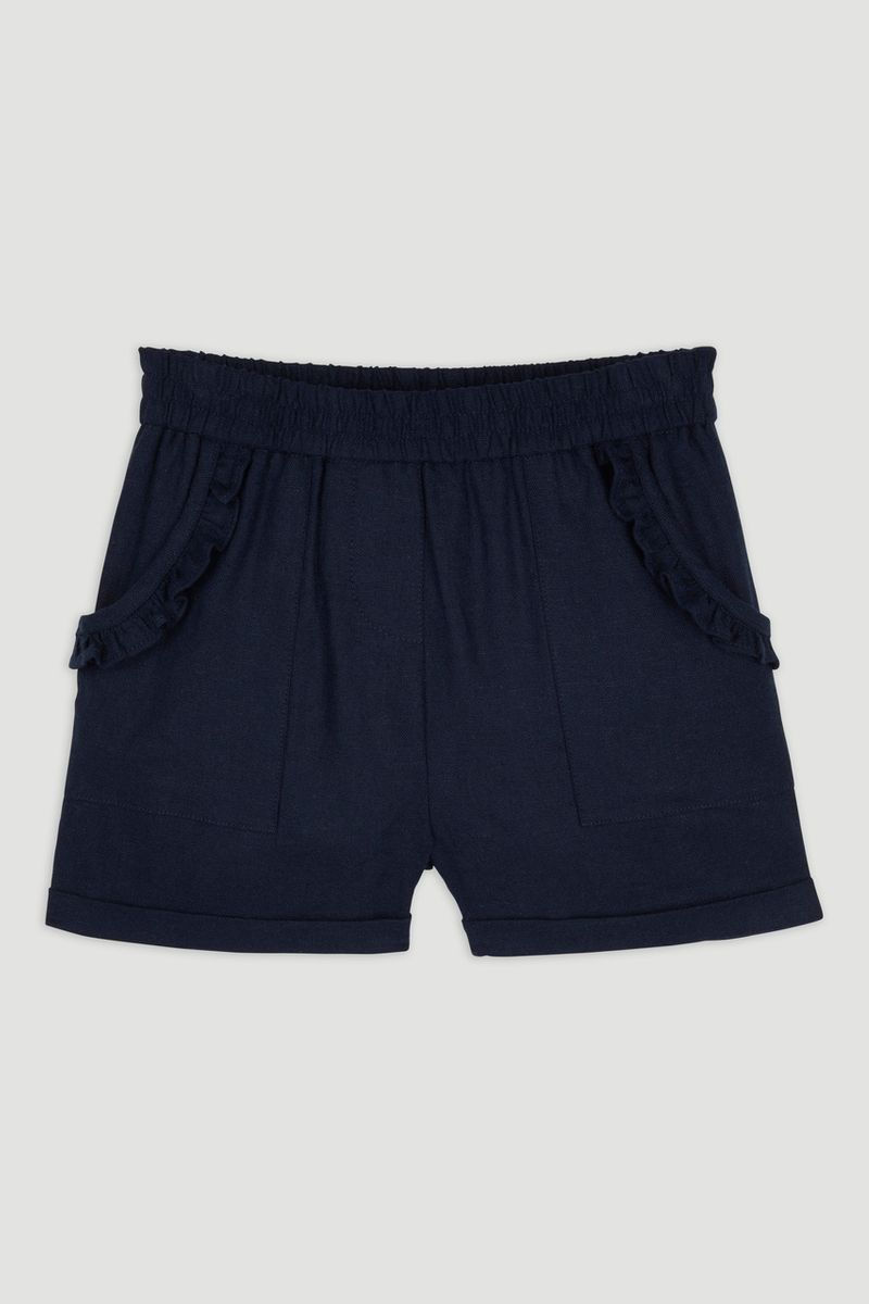 Navy Frill Linen Shorts