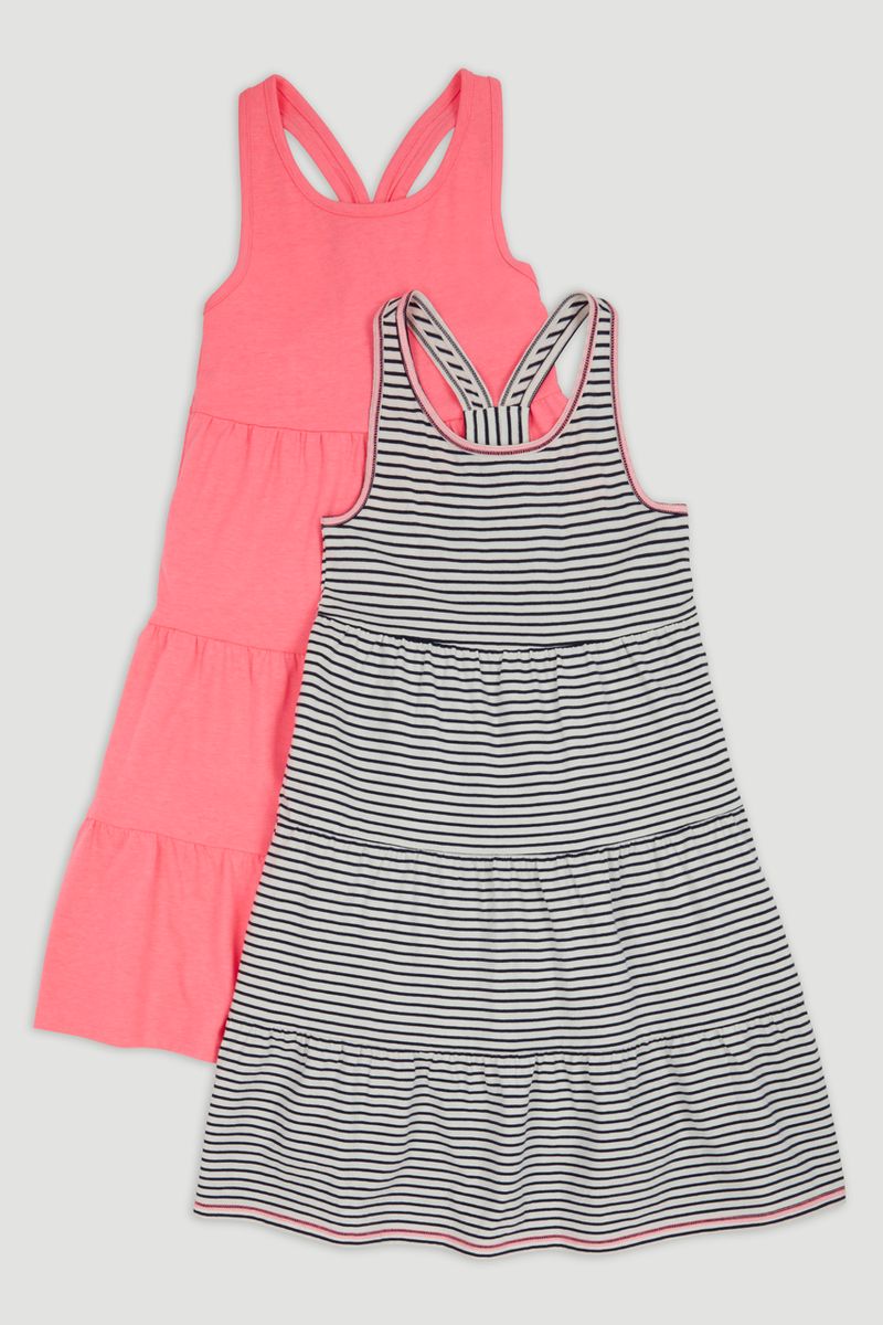 2 Pack Stripe & Pink Jersey Dresses