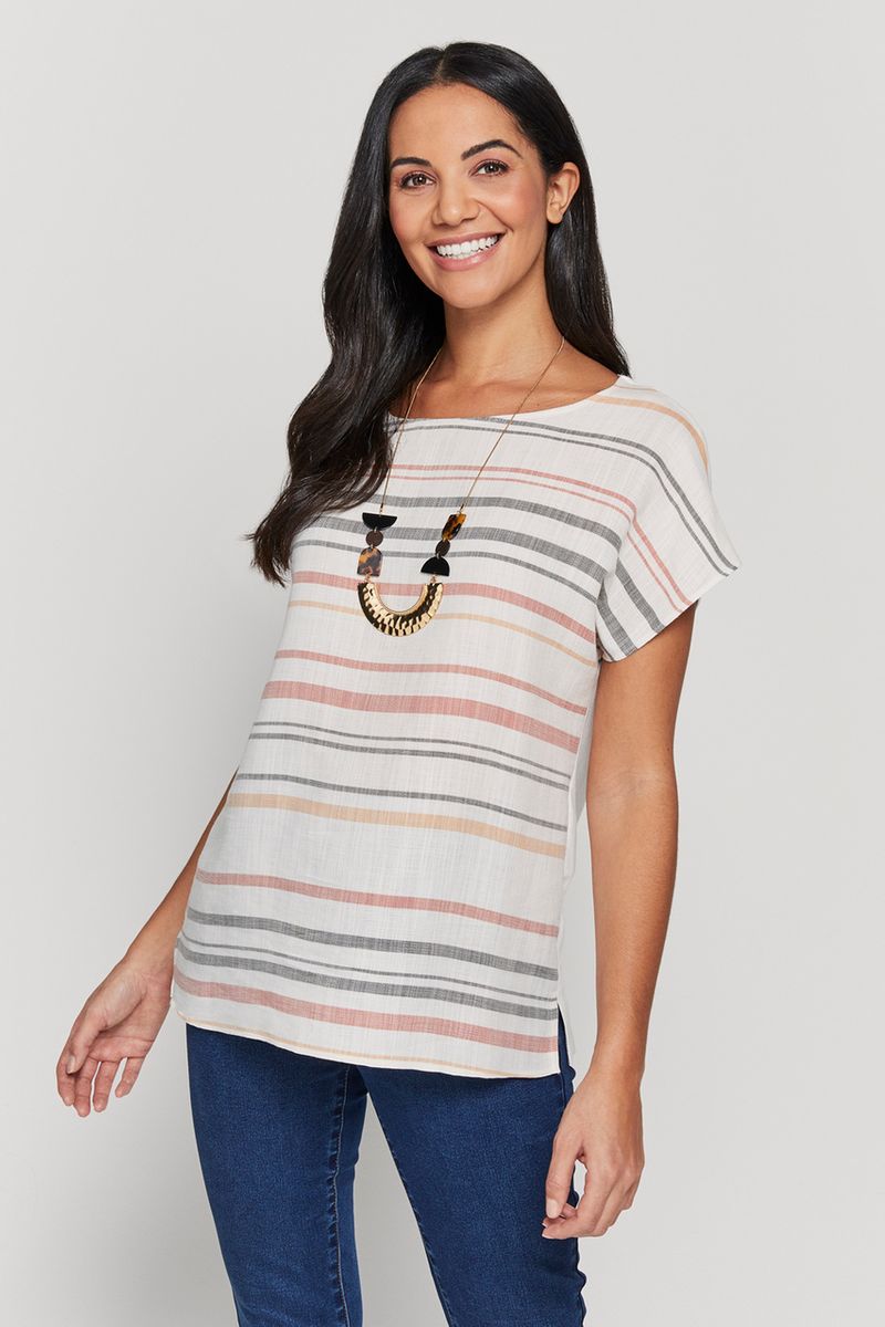 Natural Stripe Top with Necklace