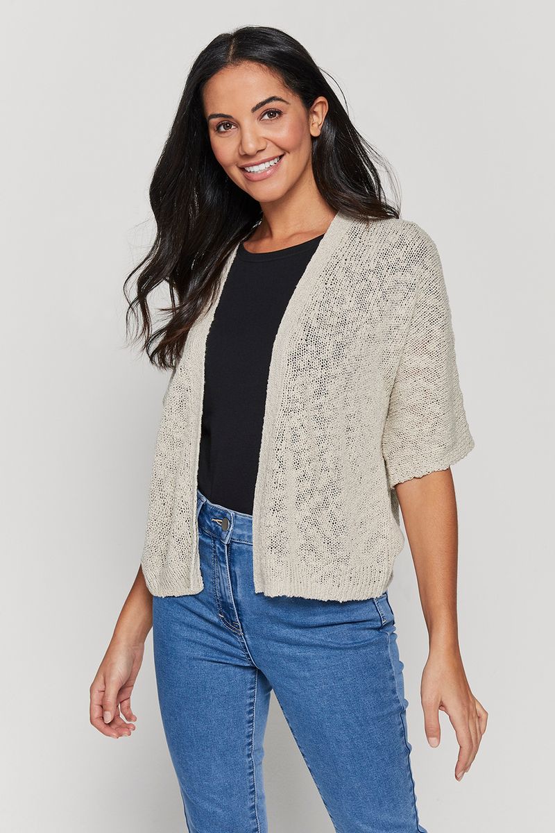 Oatmeal Slub Crop Cardigan