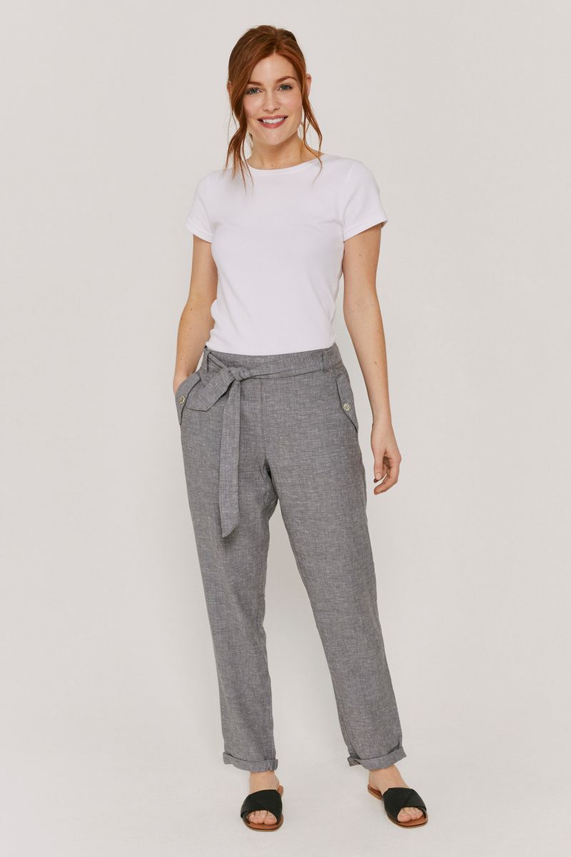Grey Linen Rich Tapered Trousers