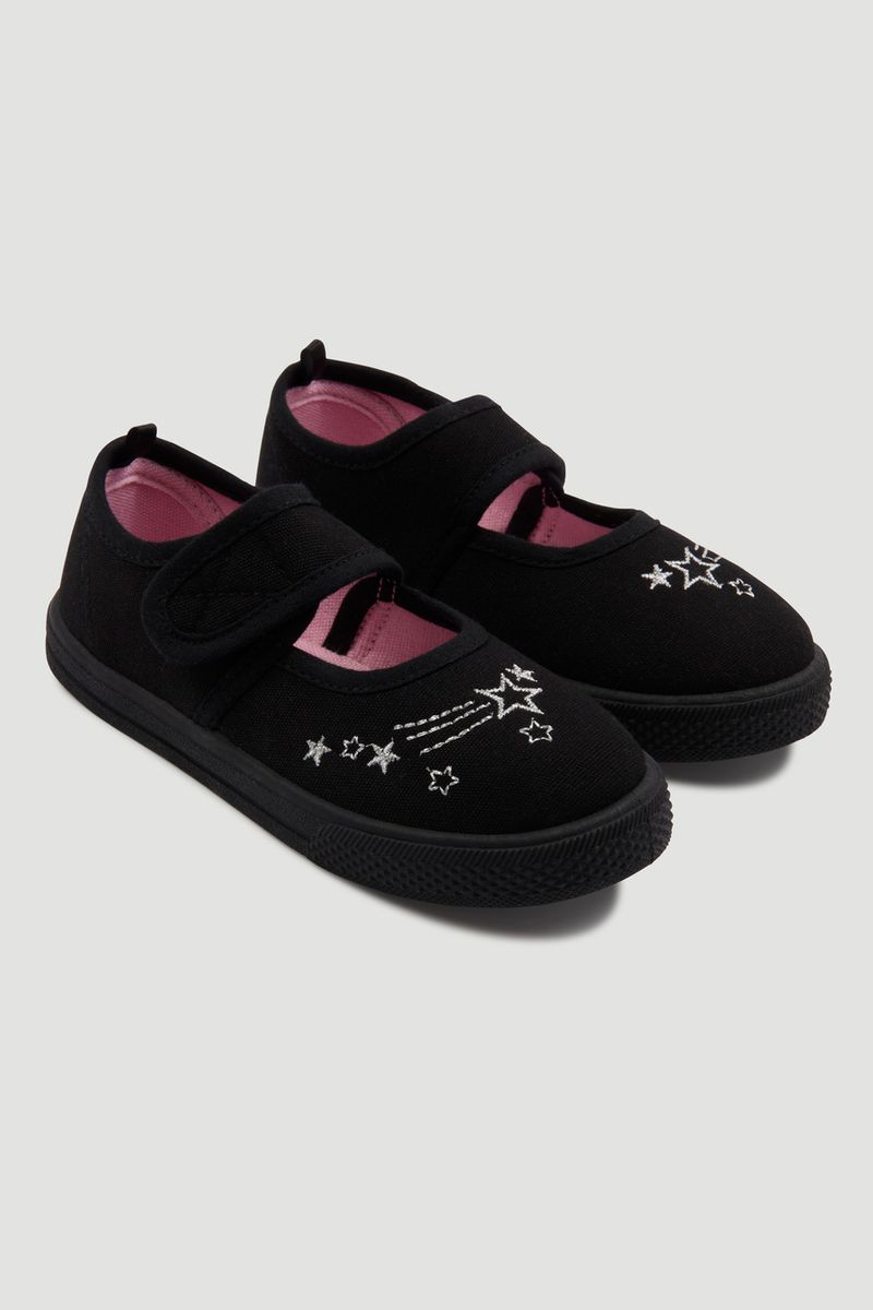 Embroidered Black Plimsolls