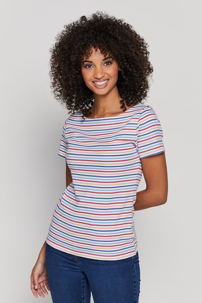 Short Sleeves Stripe Bardot