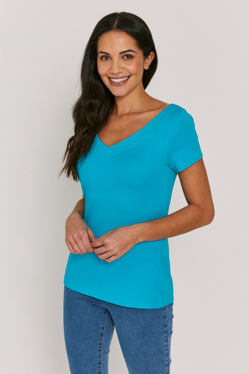 Aqua V-neck Bardot