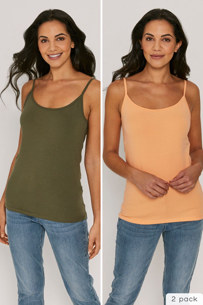 2 Pack Coral & Khaki Cami