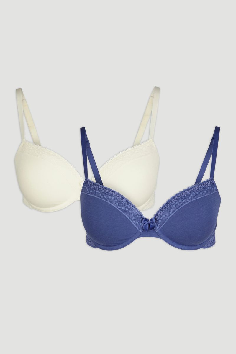 2 Pack Blue & Cream T-Shirt Bras