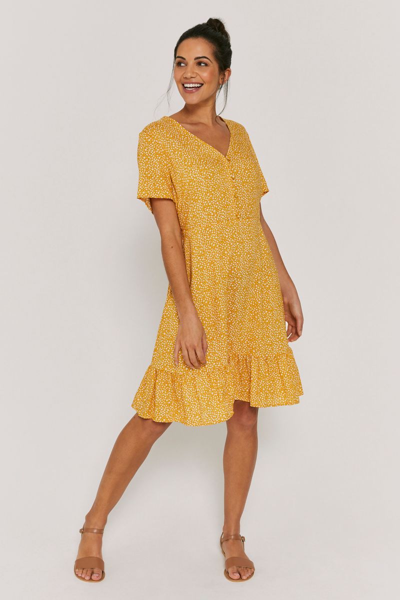 Ochre Ditsy Flower Tea Dress