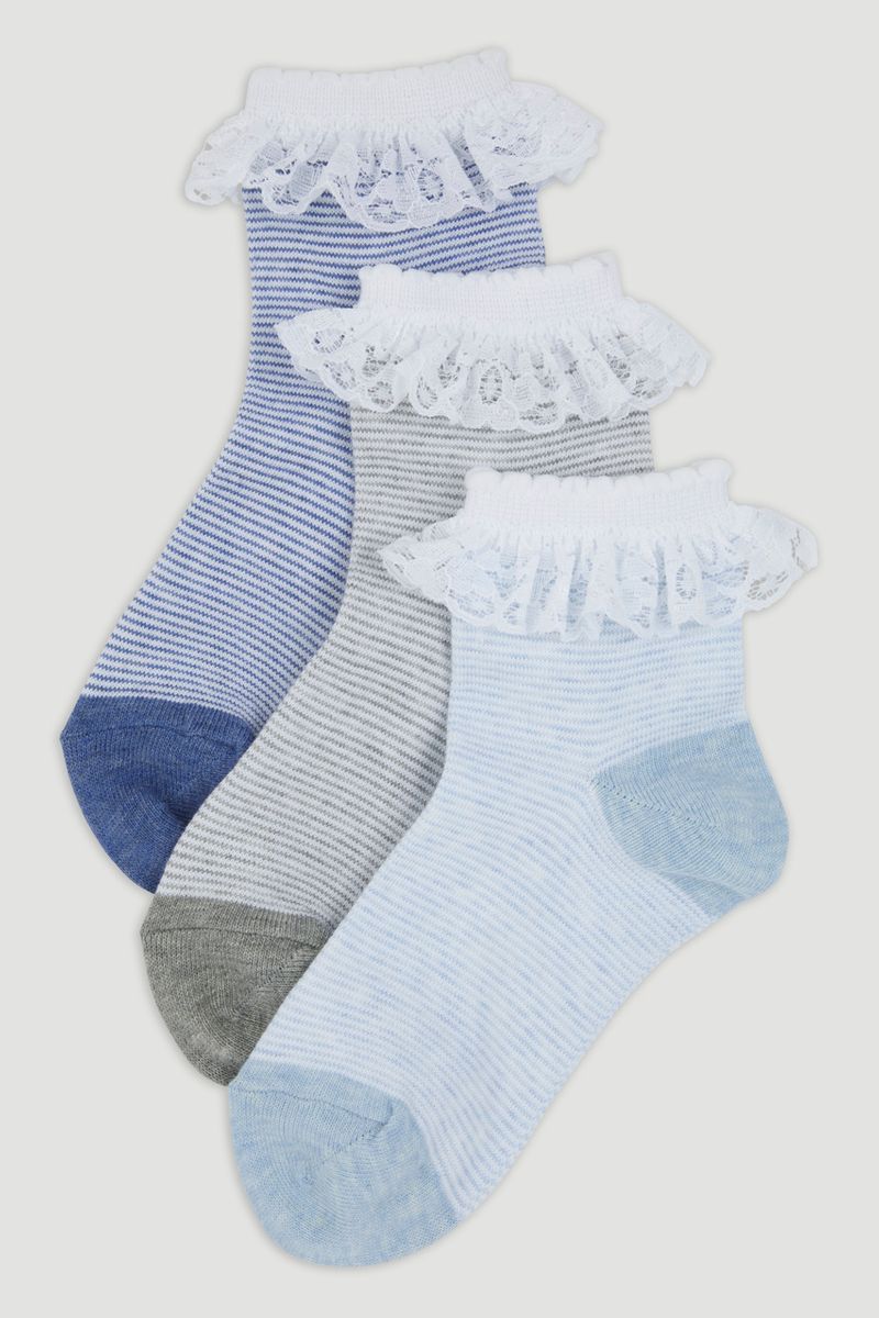 3 Pack Denim Frill Socks