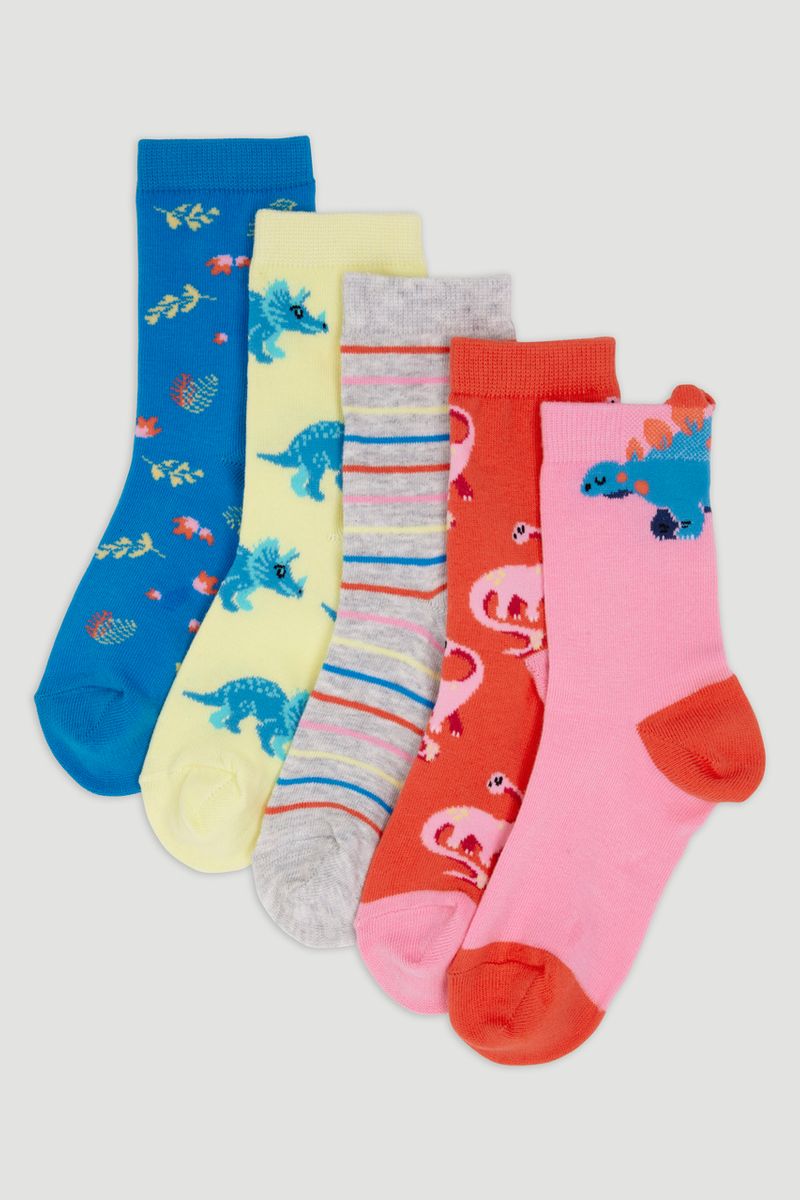 5 Pack Playful Dino Socks
