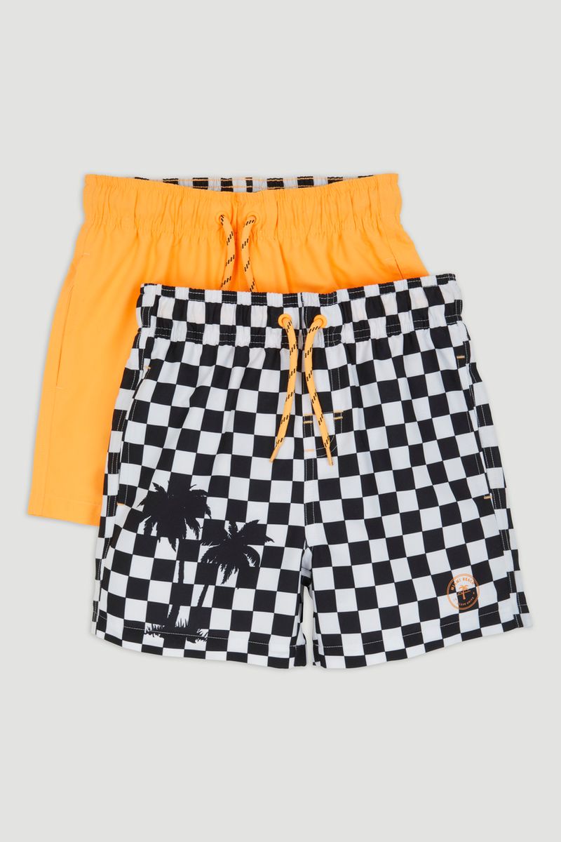 2 Pack Orange Check Swim Shorts