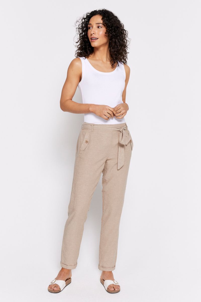 Stone Linen Rich Tapered Trousers