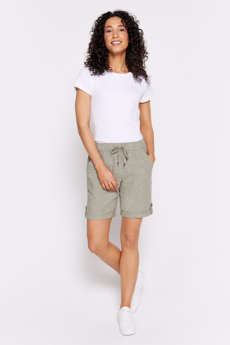 Woven Sage Linen Rich Shorts