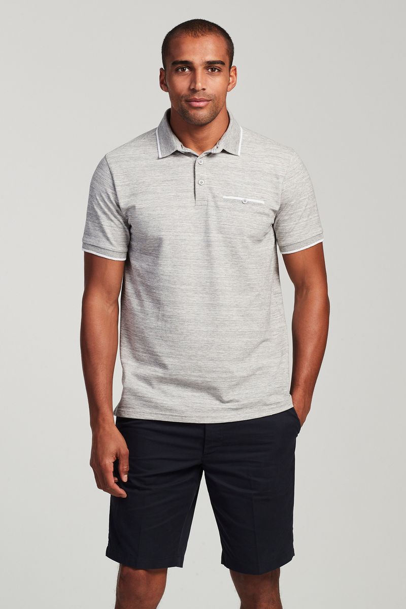 Grey Marl Textured Polo Shirt