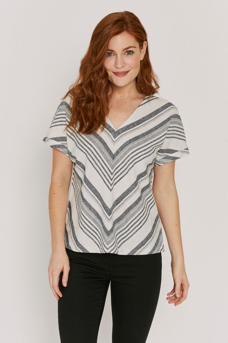 Navy Woven Linen Top