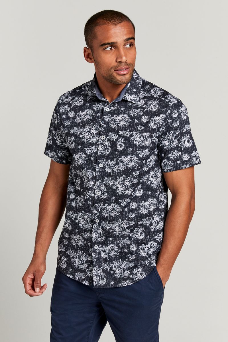 Navy Rose Short Sleeve Shirt