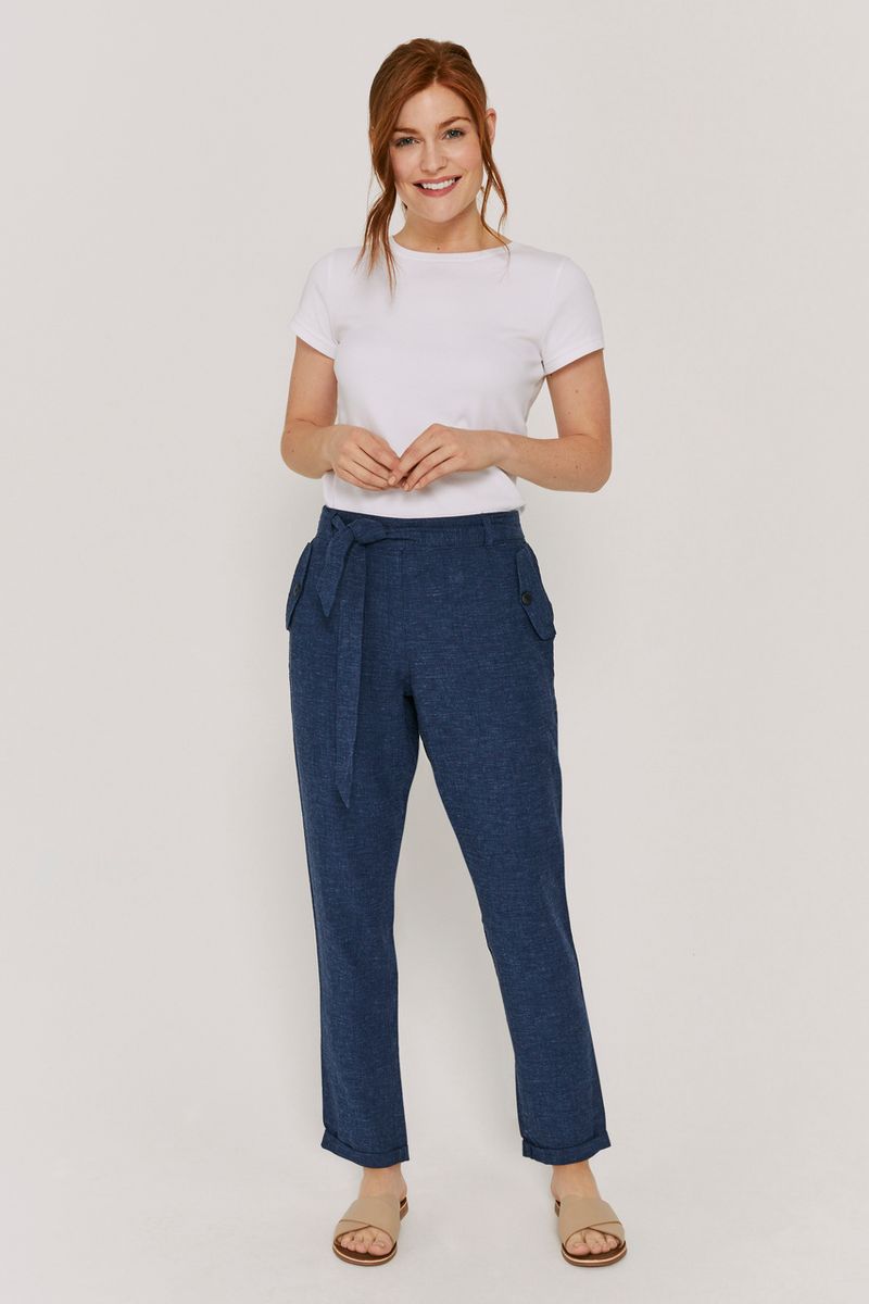Navy Linen Rich Tapered Trousers