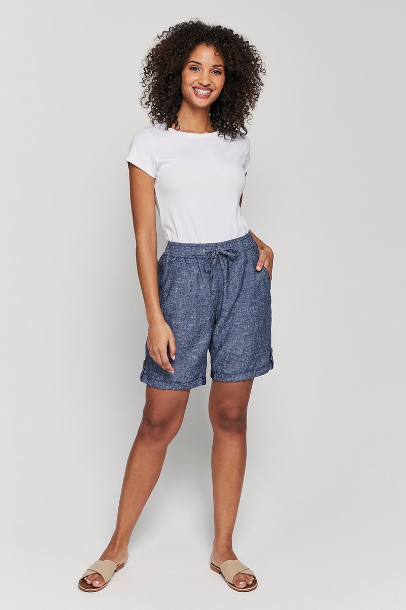 Navy Linen Rich Shorts