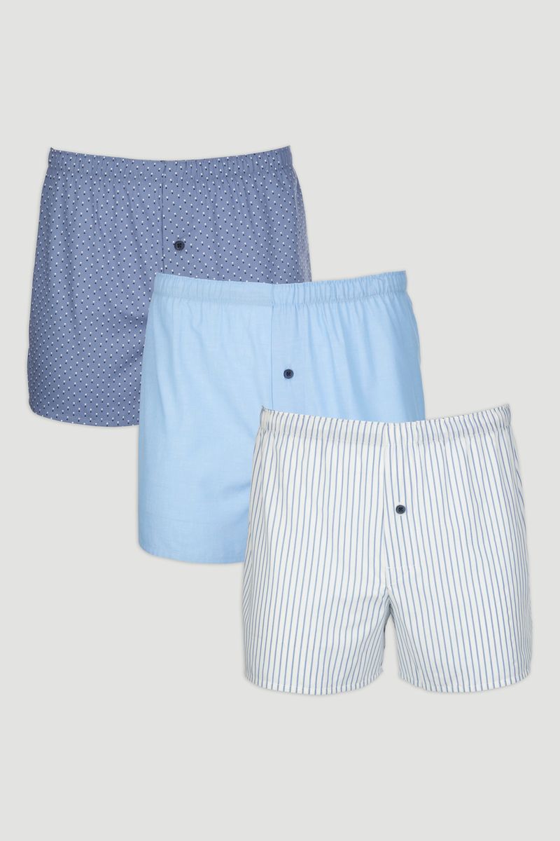 3 Pack Blue Marl Woven Boxer Shorts
