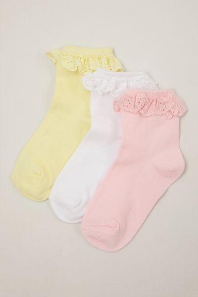 3 Pack Pastel Lace Frill Top Socks