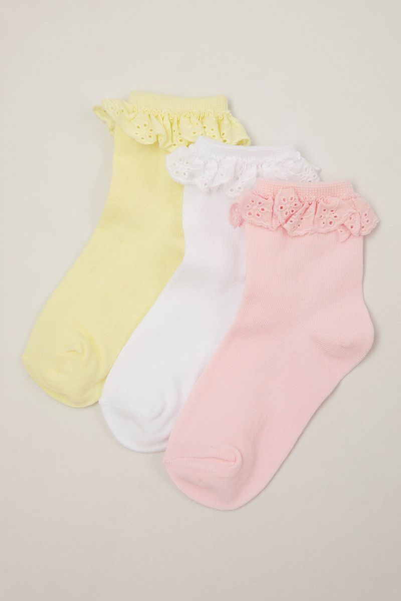 3 Pack Pastel Lace Frill Top Socks