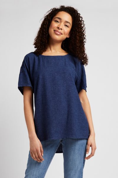 Navy Broderie Back Top