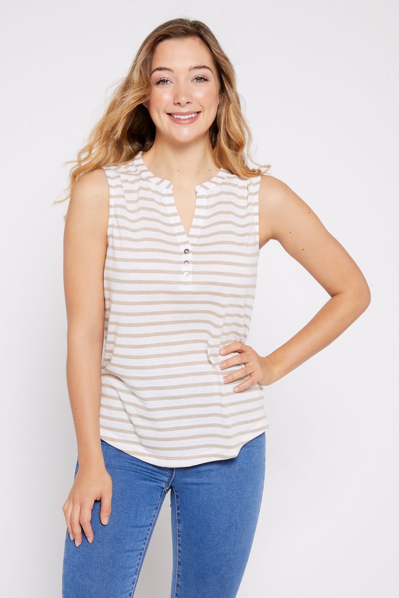 Sleeveless Henley Stripe Vest