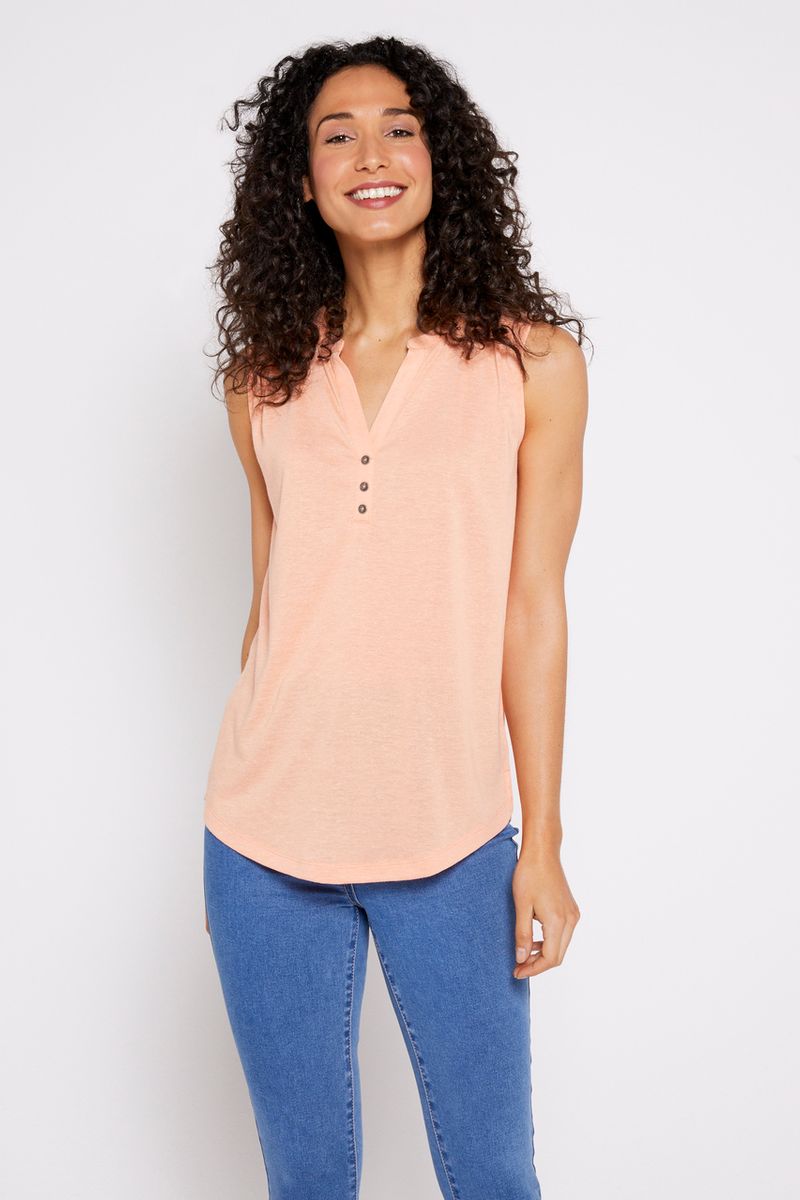 Coral Sleeveless Henley Vest