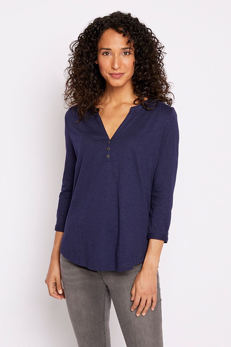 3/4 Sleeve Navy Henley Top
