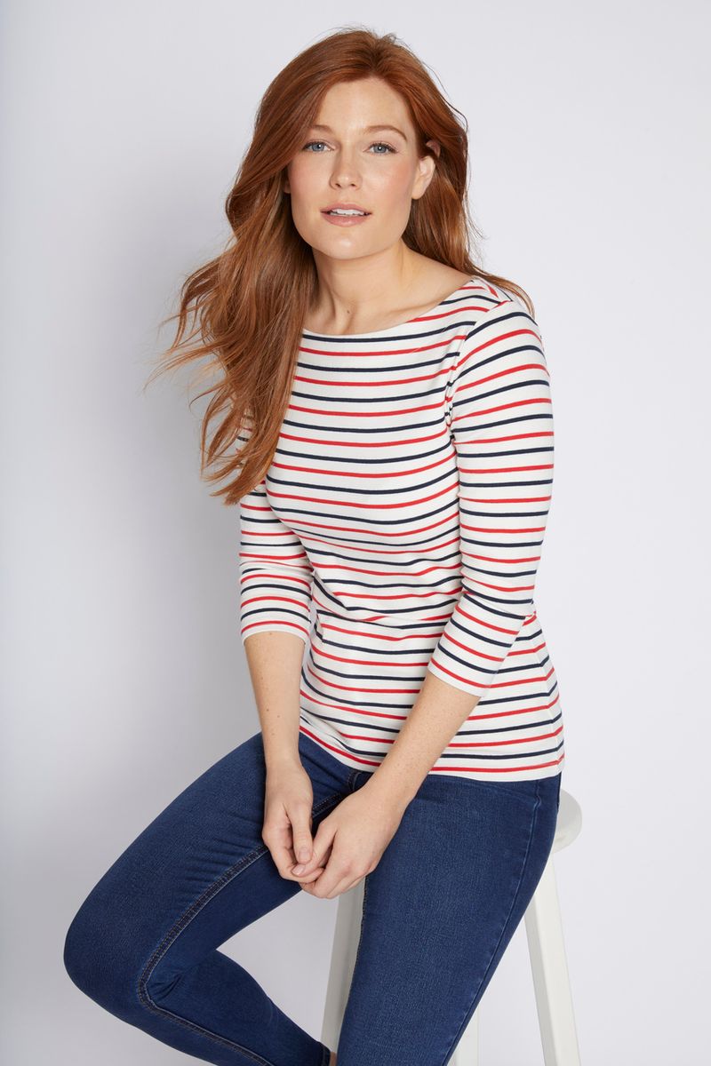 3/4 Sleeve Colourful Stripe Bardot Top