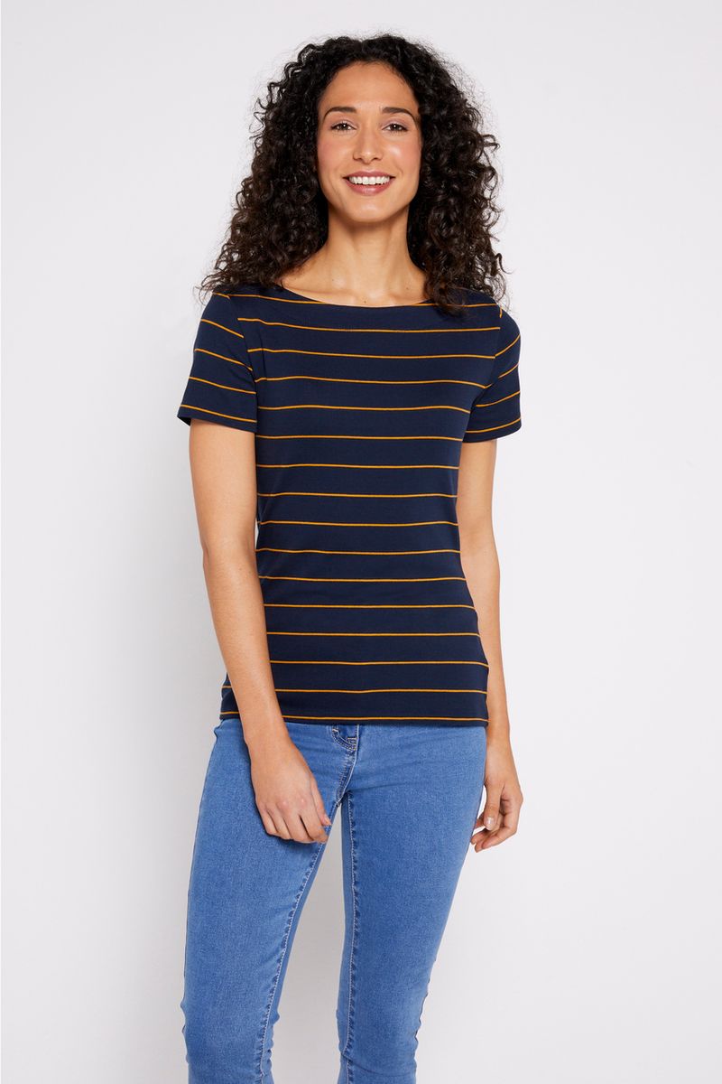 Short Sleeve Ochre Stripe Bardot