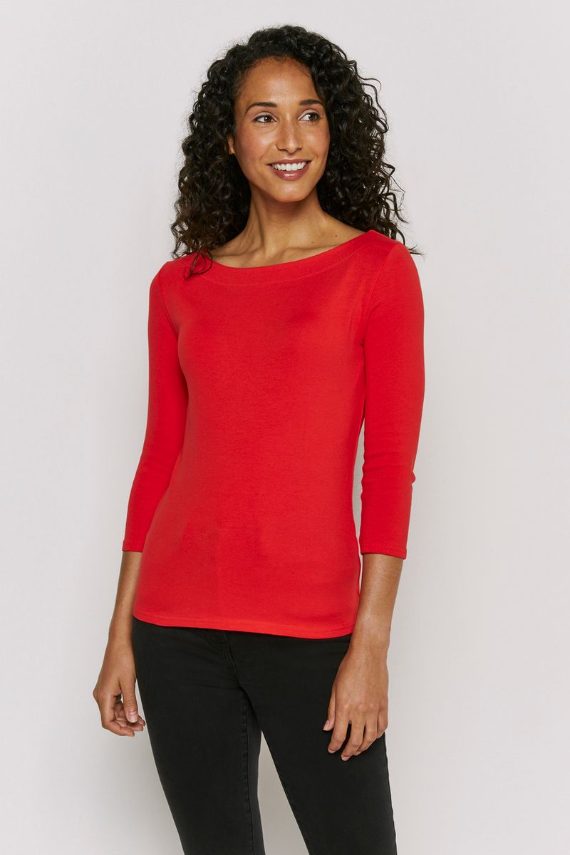 3/4 Sleeve Red Bardot Top