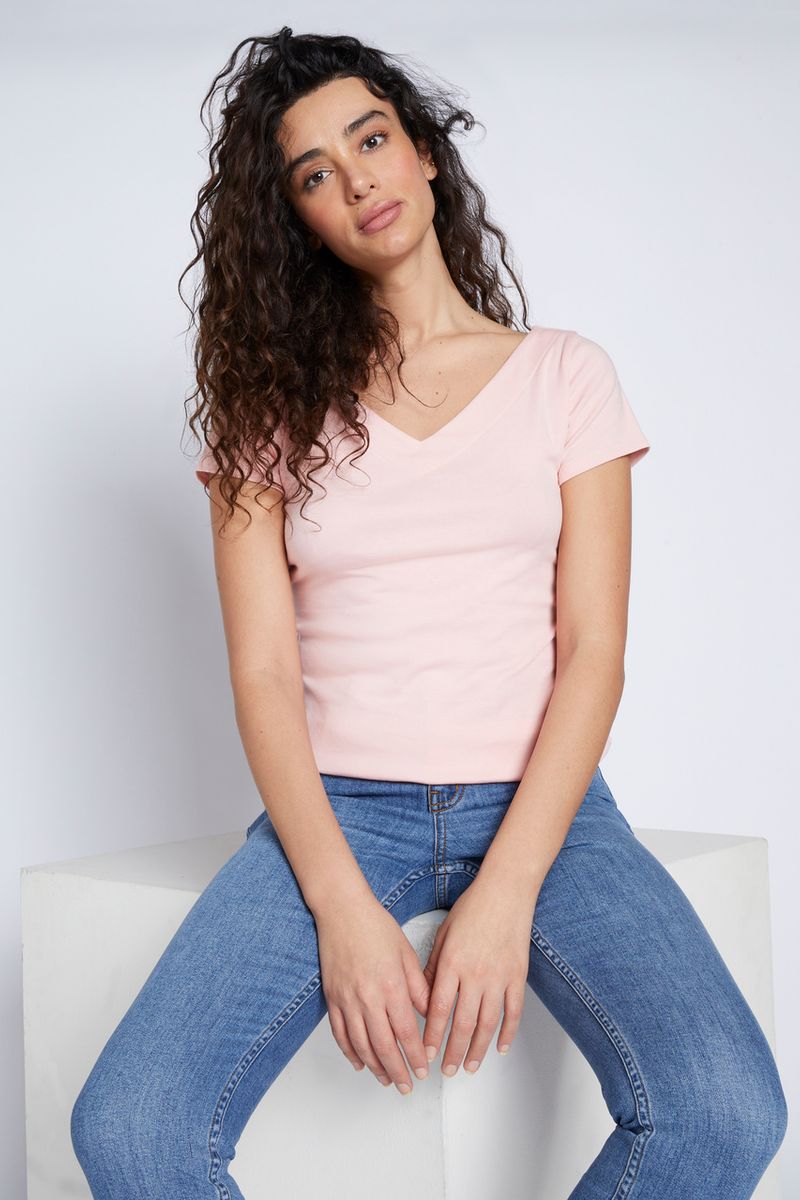 Pink V-neck Bardot