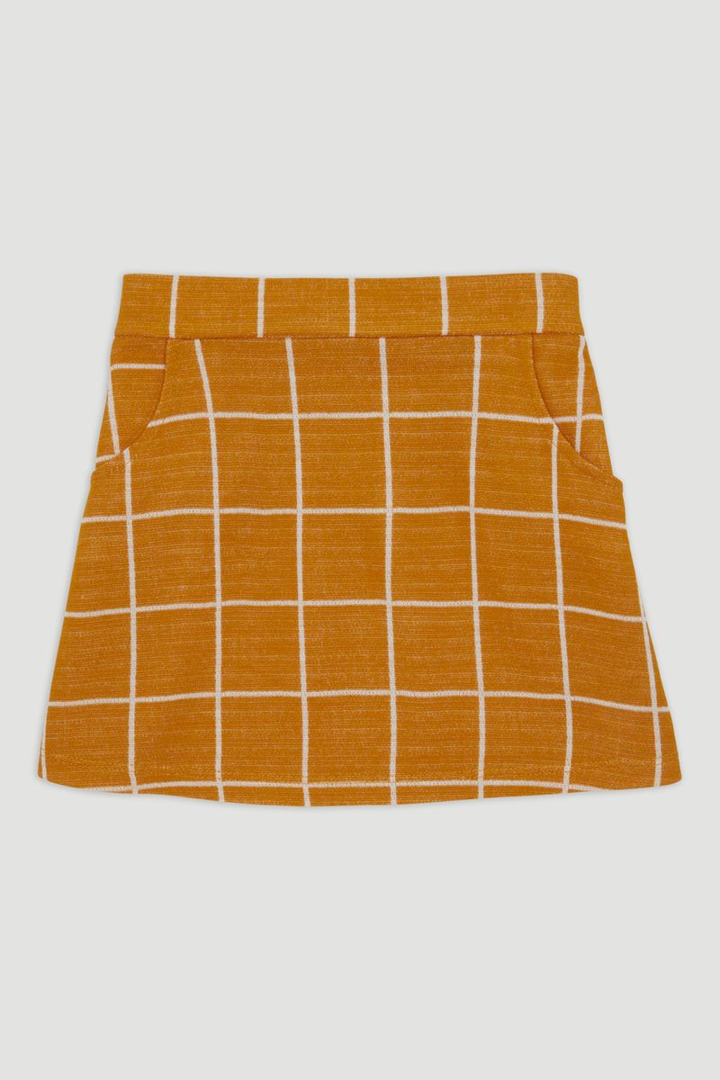 Ochre Check A-Line Skirt