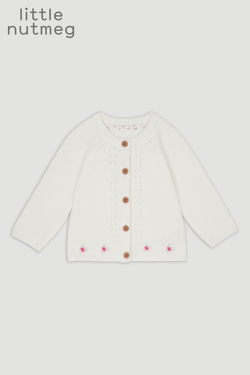 Little Nutmeg White Rosebud Cardigan