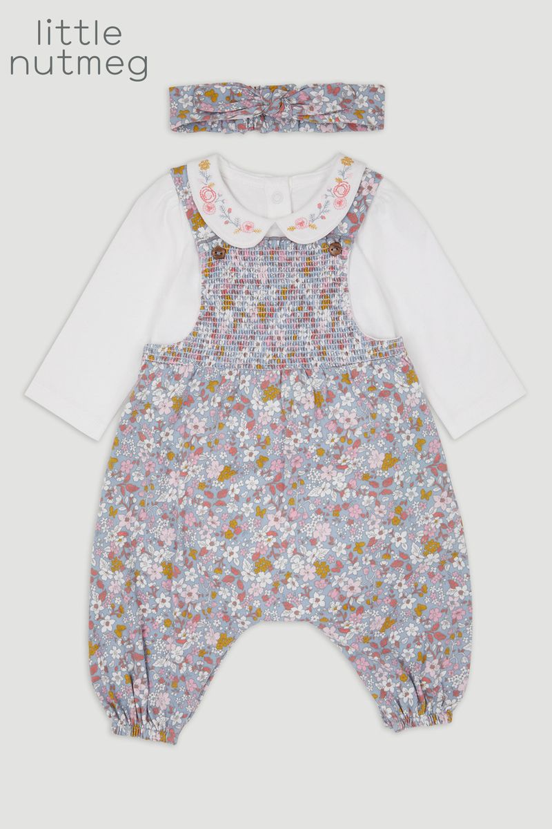 Little Nutmeg Floral Jersey Dungaree set