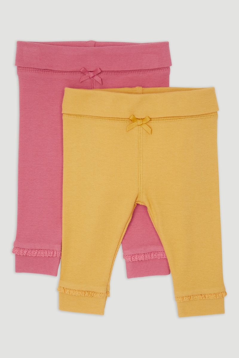 2 Pack Yellow & Pink Rib Leggings