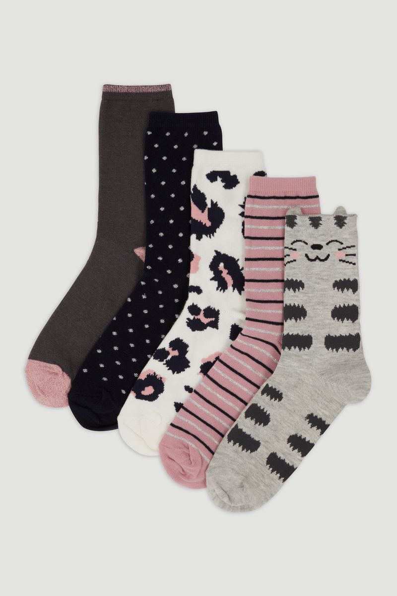 5 Pack Pink Floral Socks