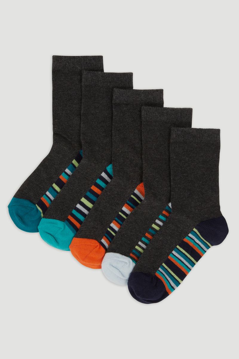 5 Pack Stripe Charcoal Socks