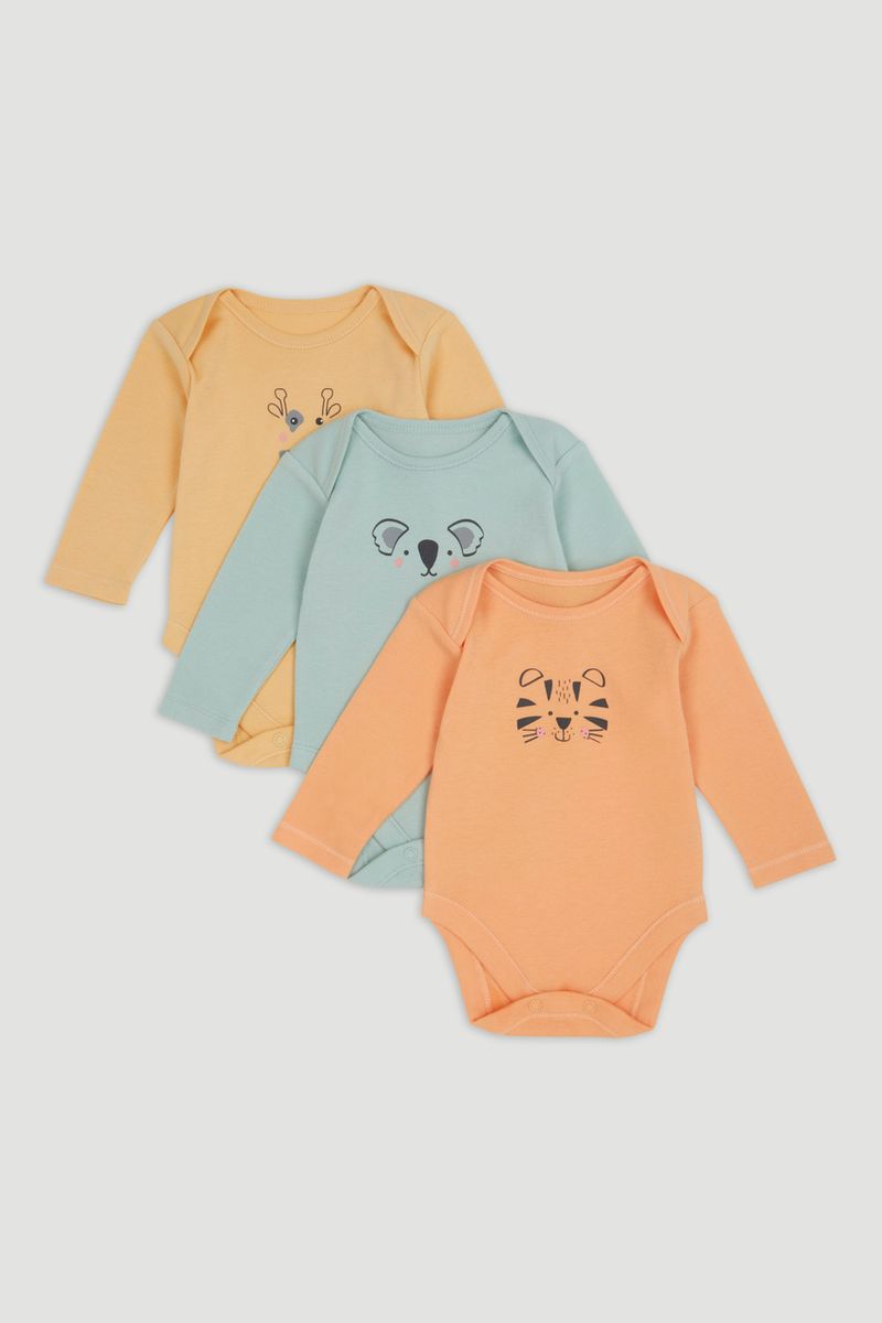 3 Pack Animal Long Sleeve Bodysuits