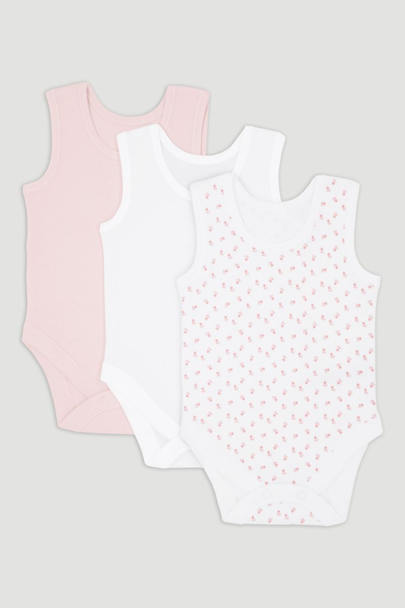 3 Pack Pink Vest Bodysuits