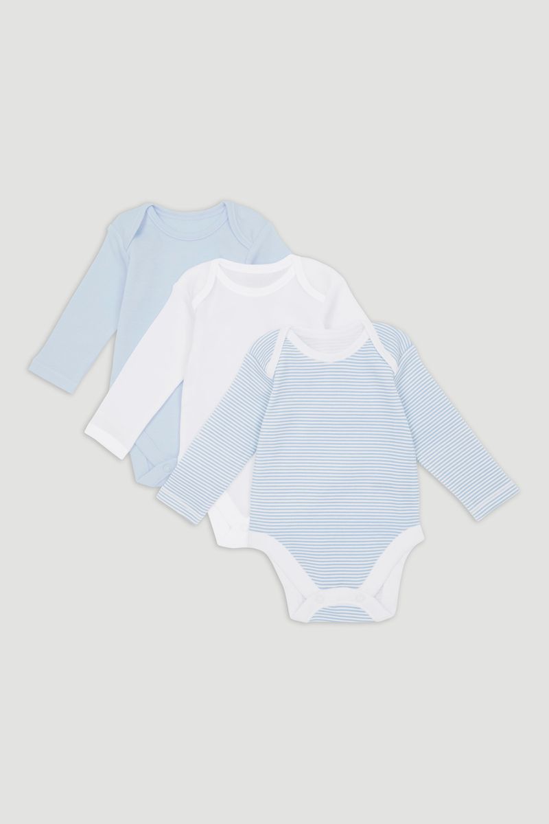 3 Pack Blue Long sleeve Bodysuits