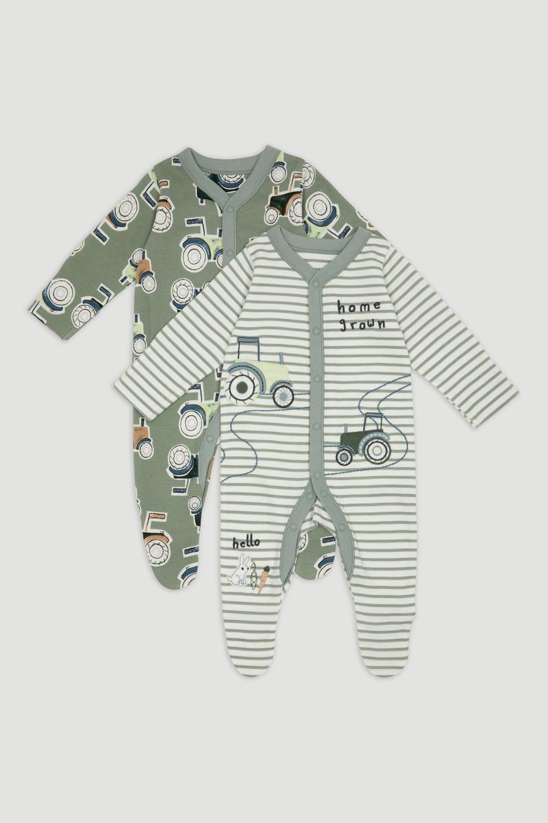 2 Pack Green Tractor Sleepsuits