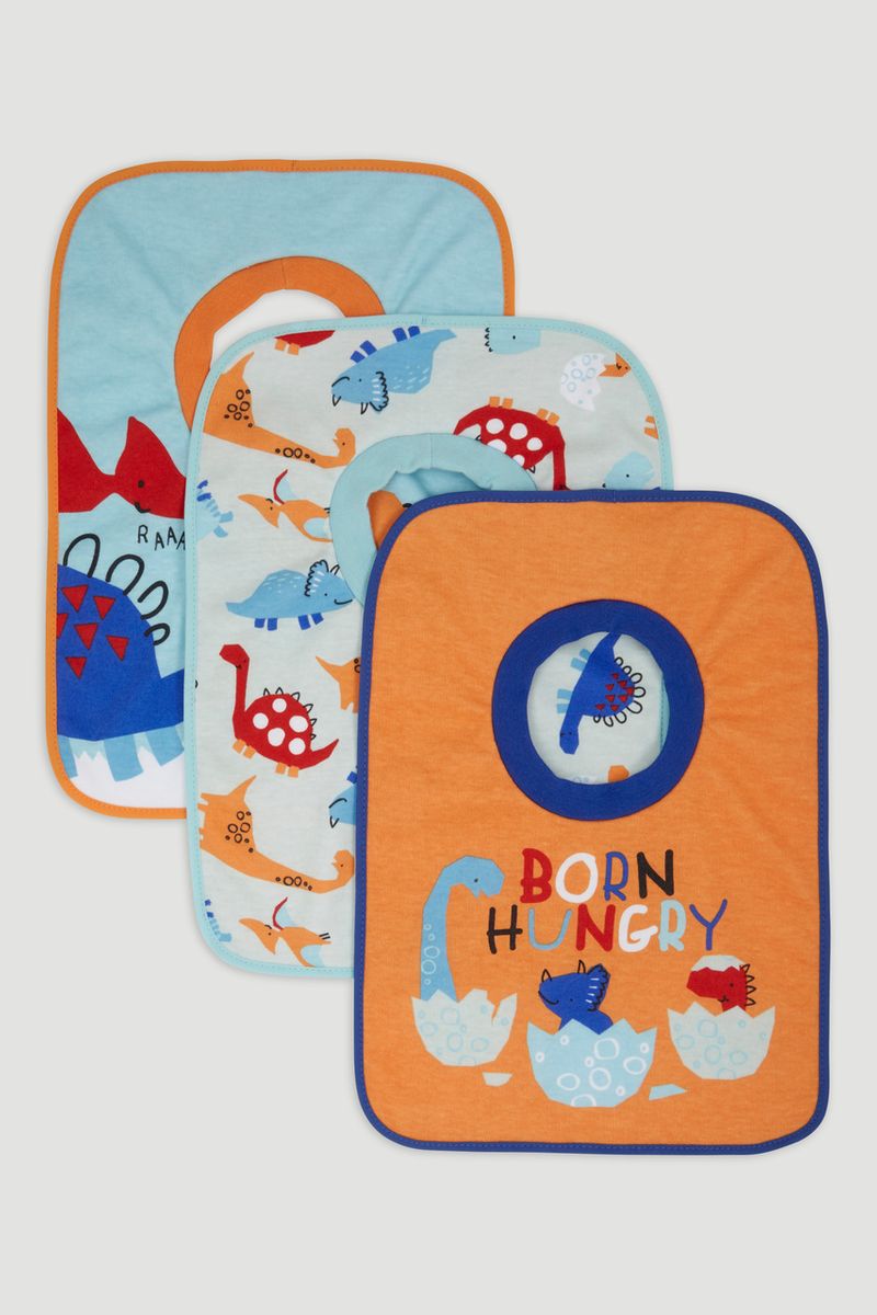 3 Pack Orange Dino Popover Bibs