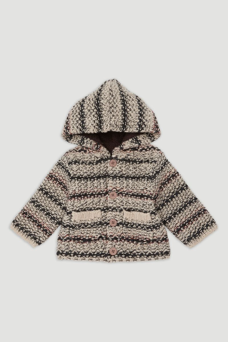 Brown Stripe Borg Lined Cardigan