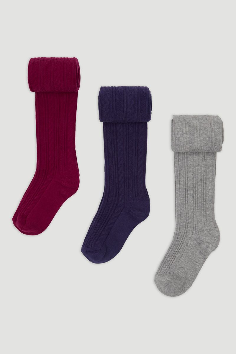 3 Pack Purple Cable Knit Tights