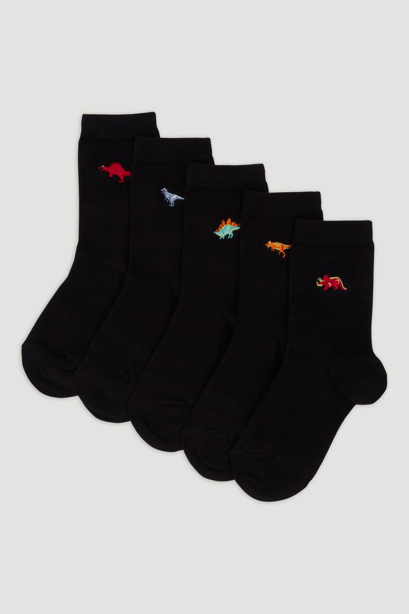 5 Pack Embroidered Dino Socks