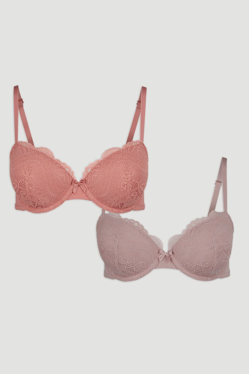 2 Pack Sand & Coral Lace T-Shirt Bras