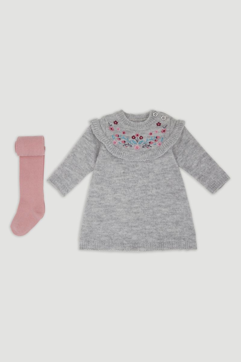 Grey Knitted Dress & Tights