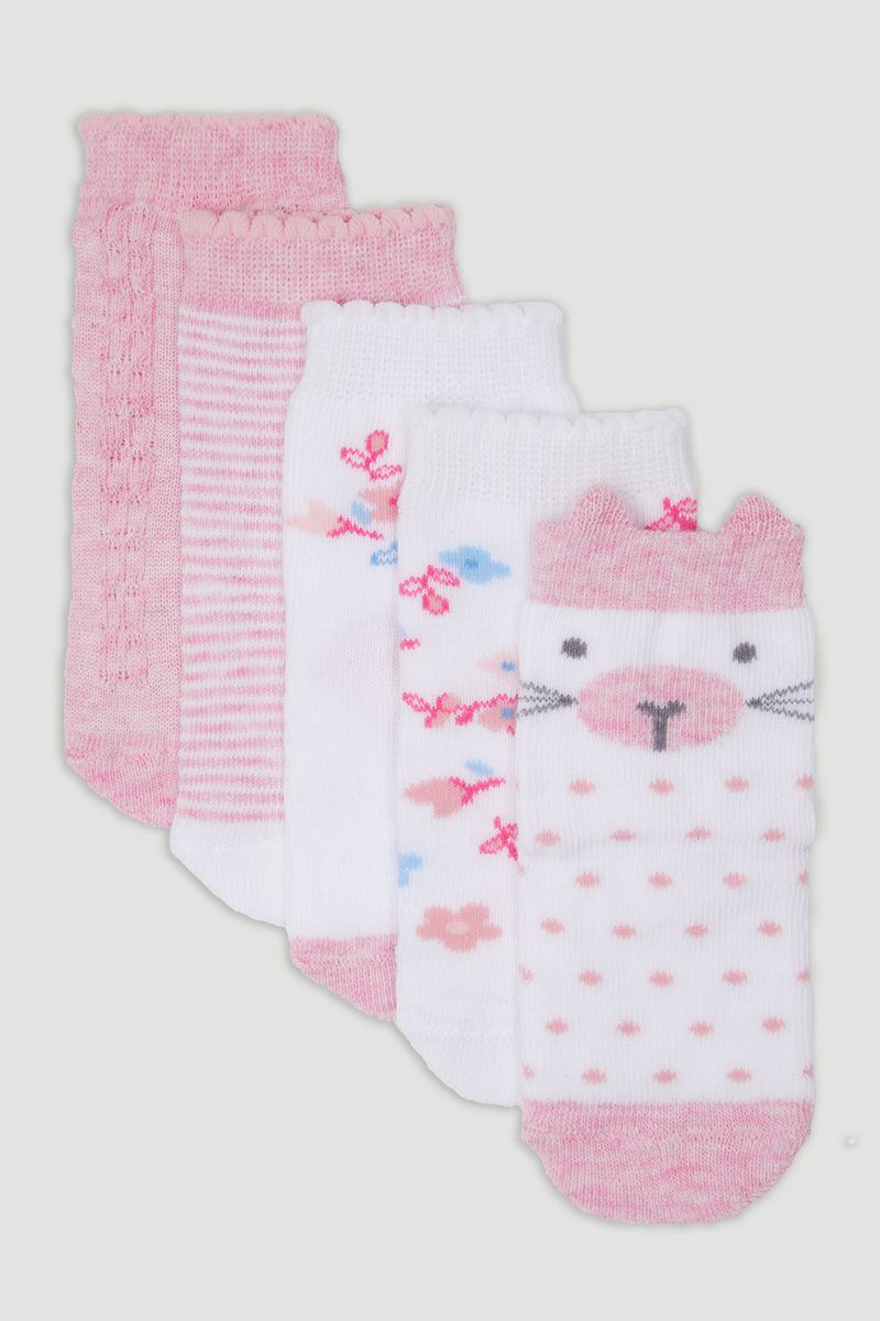 5 Pack Pink Spot Kitten Socks