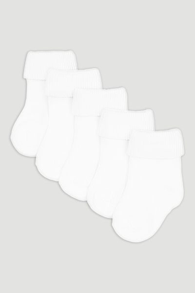 5 Pack White Turnover Socks